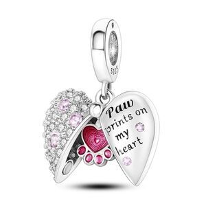 NWOT Paw Print Love Heart Silver Dangle Pandora Fit Charm